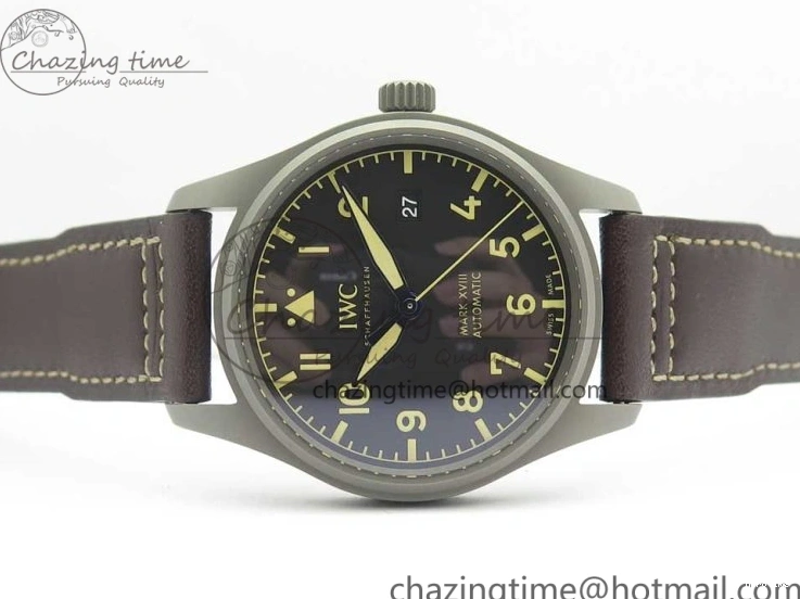MIROTIME 0504 SmartChoice Mark XVIII IW327006 Titanium M+F 1:1 Best Edition Black Dial on Brown Leather Strap A 7145
